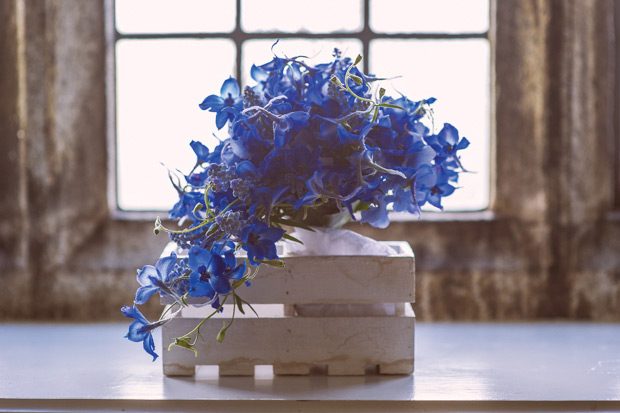 cornflower blue bridal bouquet | Donna and Macdarra's Beautiful Waterford Castle Wedding by Aspect Photography | onefabday.com