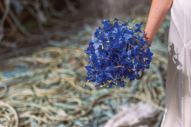 cornflower blue bridal bouquet | Donna and Macdarra's Beautiful Waterford Castle Wedding by Aspect Photography | onefabday.com