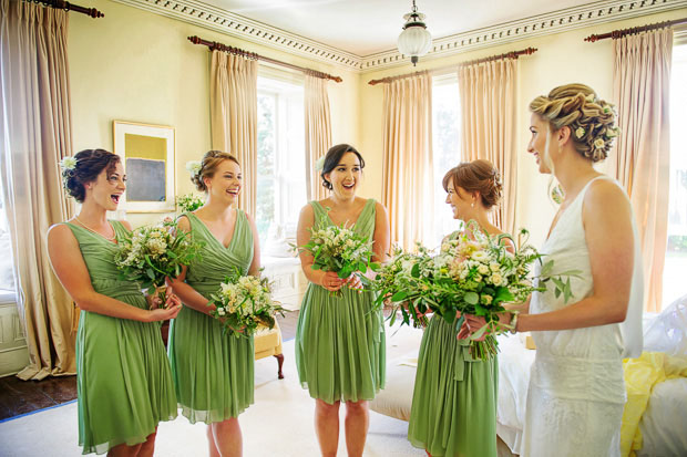 soft green bridesmaids dresses | Clio and Dave's beautiful botanical inspired wedding at Kilshane House by Give Us A Goo Photography | onefabday.com