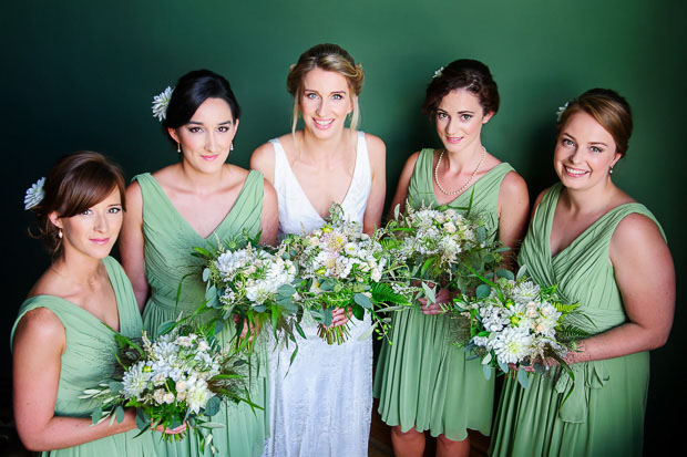 soft green bridesmaids dresses | Clio and Dave's beautiful botanical inspired wedding at Kilshane House by Give Us A Goo Photography | onefabday.com