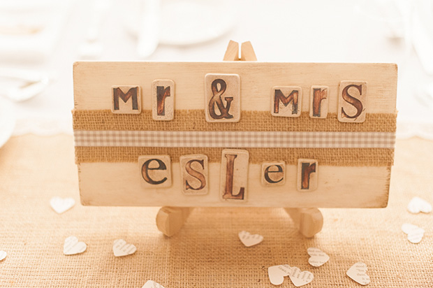 wedding signage | Paul and Ann's pretty barn wedding at Larchfield | onefabday.com