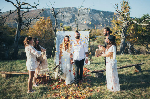 leaf confetti | Beautiful boho bridal inspiration| onefabday.com