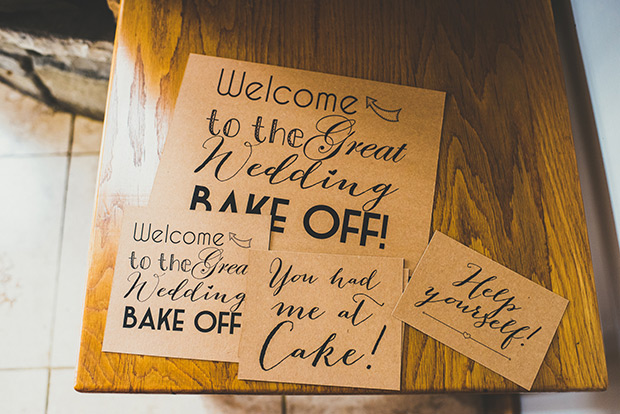 wedding bake off signage | Elaine and Kenny's pretty pastel pub wedding by Paula Gillespie | onefabday.com