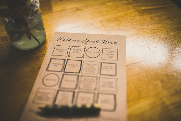 wedding speech bingo | Elaine and Kenny's pretty pastel pub wedding by Paula Gillespie | onefabday.com