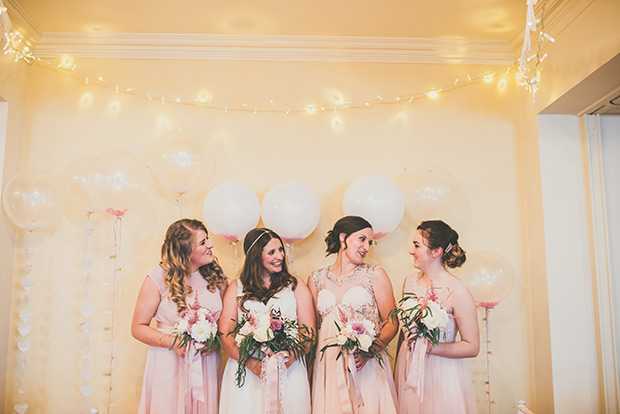 pretty pink bridesmaids dresses | Elaine and Kenny's pretty pastel pub wedding by Paula Gillespie | onefabday.com