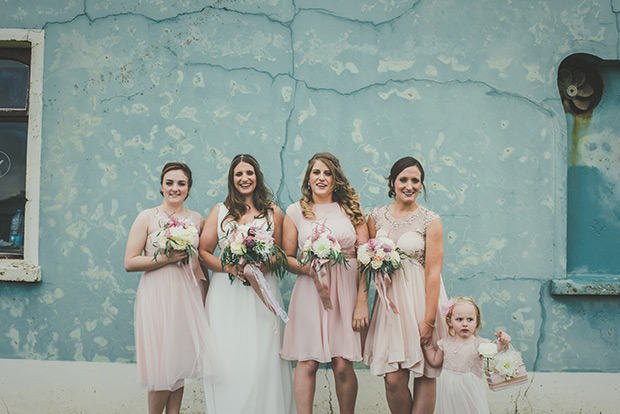 pretty pink bridesmaids dresses | Elaine and Kenny's pretty pastel pub wedding by Paula Gillespie | onefabday.com