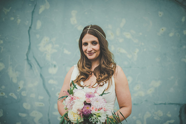 pretty pastel bridal bouquet with ribbon | Elaine and Kenny's pretty pastel pub wedding by Paula Gillespie | onefabday.com