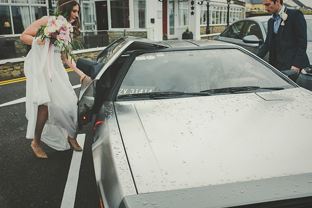 De Lorean Wedding Car! Elaine and Kenny's pretty pastel pub wedding by Paula Gillespie | onefabday.com