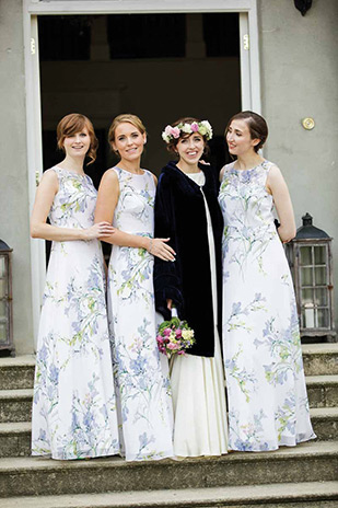 Blue floral print brdesmaids dresses | Orlaith and Sean's Pretty Clonwilliam House Wedding by Corrine Crennan | onefabday.com