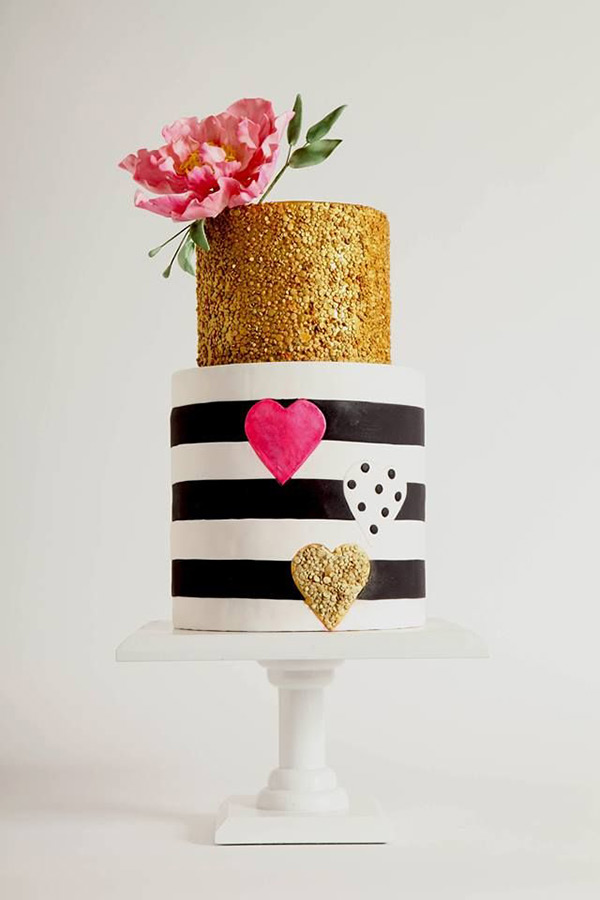 Fun-striped-and-gold-wedding-cake