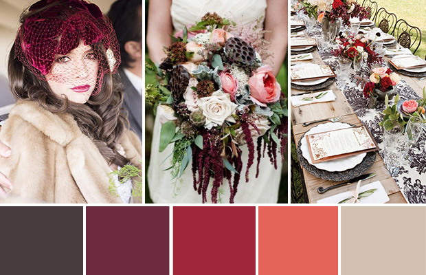 Vintage Shades of Wine Wedding colour Palette