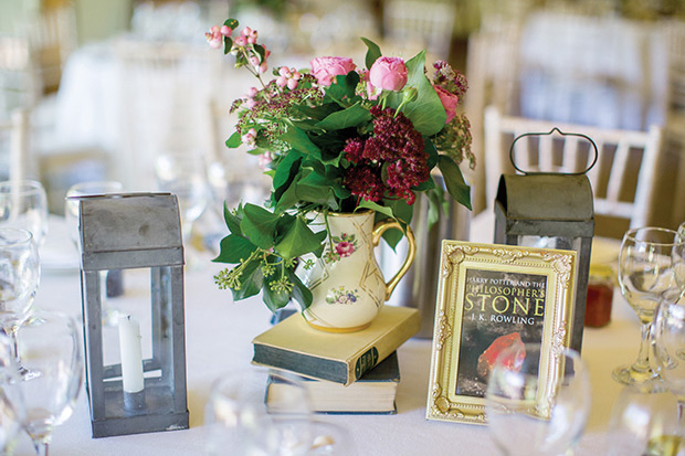 floral centrepiece in vintage jug | Rachel and Matthew's Beautiful Ballyvolane Wedding by Brosnan Photographic | onefabday.com