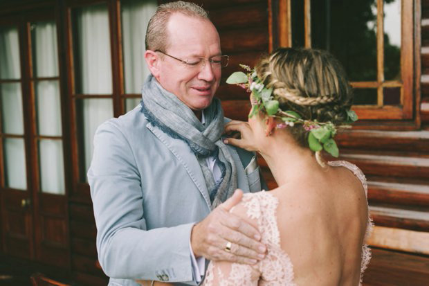 Beautiful bride Kirsty in a pink lace wedding dress by Love Made Visible see more on onefabday.com