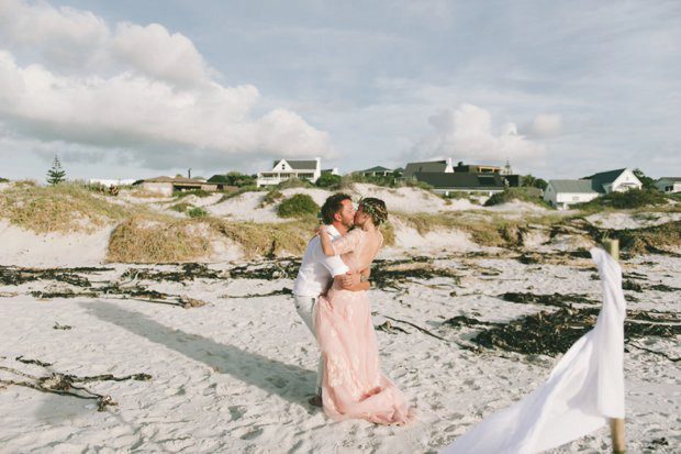 Beautiful bride Kirsty in a pink lace wedding dress by Love Made Visible see more on onefabday.com