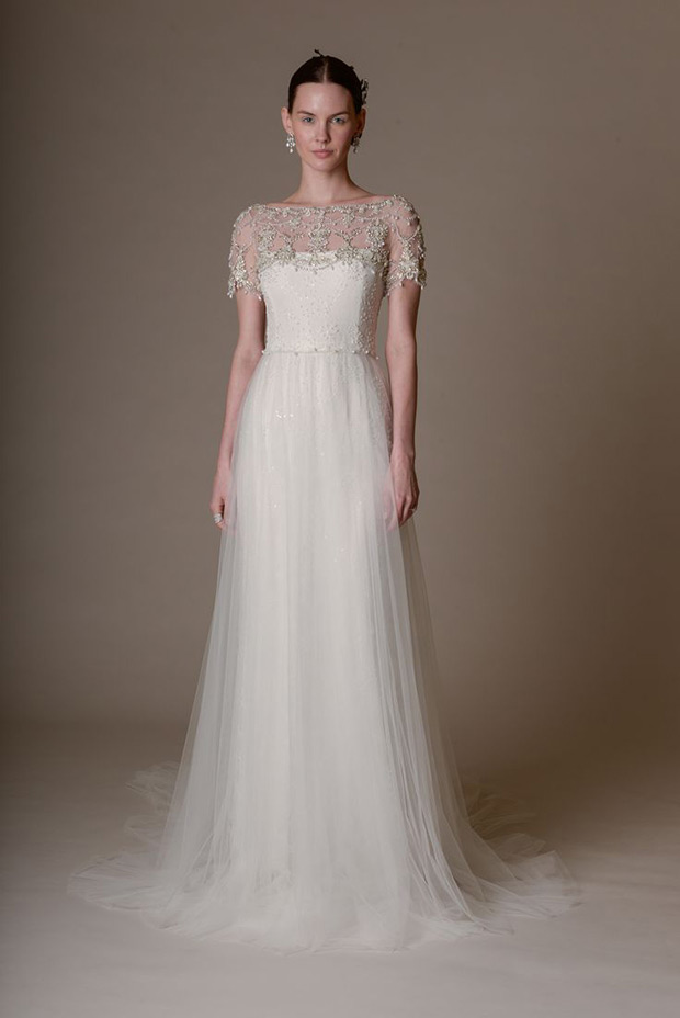 Beautiful embroidered lace sheath dress with pearl and crystal embroidered neckline, onefabday.com