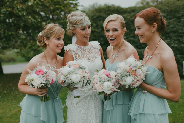 Mint bridesmaids dresses | Julieanne and Kevin's Art Deco Inspired Wedding at Cabra Castle by Paula O Hara | onefabday.com