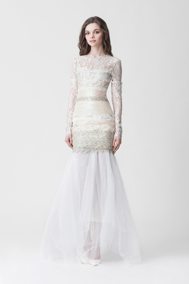 Makany Marta Midsummer Nights Dream Wedding Dresses 2015 - Stunning textures with sheer full sleeves and fit and flare silhouette, Esther Dress | See the full collection at onefabday.com