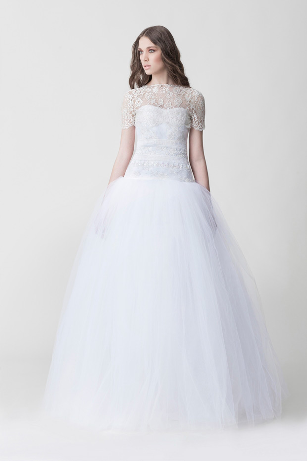 Makany Marta Midsummer Nights Dream Wedding Dresses 2015 - Gorgeous full tulle ballgown with lovely textures of lace and sheer sleeves, Vanessa Dress | See the full collection at onefabday.com