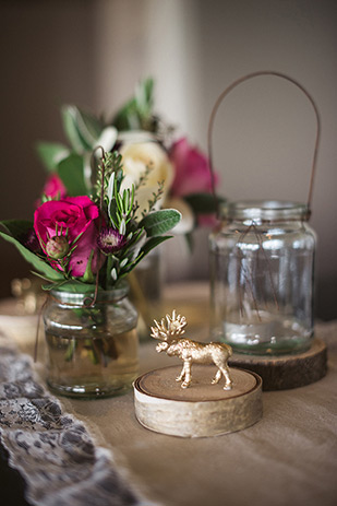 Gold glitter animal place settings | Maria and Mark's pretty in pink and floral wedding by Meridith Lord Photography | onefabday.com