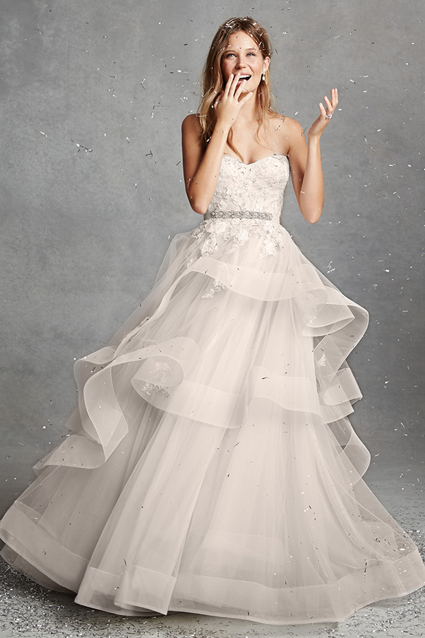 Monique Lhuillier Bliss 2015 Wedding Dresses - Ruffled skirt with beautiful belt detail, 1518 Dress | See the full collection at onefabday.com