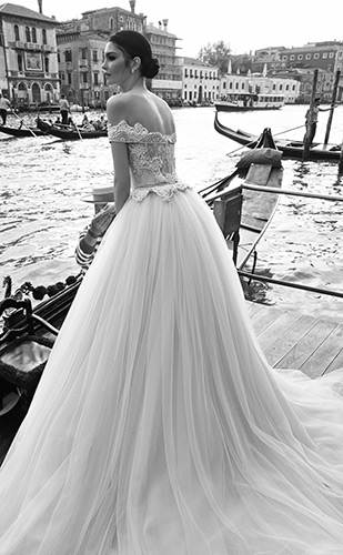 Off-the-shoulder-embellished-wedding-dress-with-tulle-Inbal-Dror-2015-wedding-dress-collection