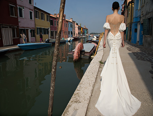 Off-the-shoulder-wedding-dress-with-nude-detail-Inbal-Dror-2015-wedding-dress-collection