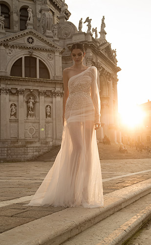 One-shoulder-wedding-dress-with-sheer-details-Inbal-Dror-2015-wedding-dress-collection