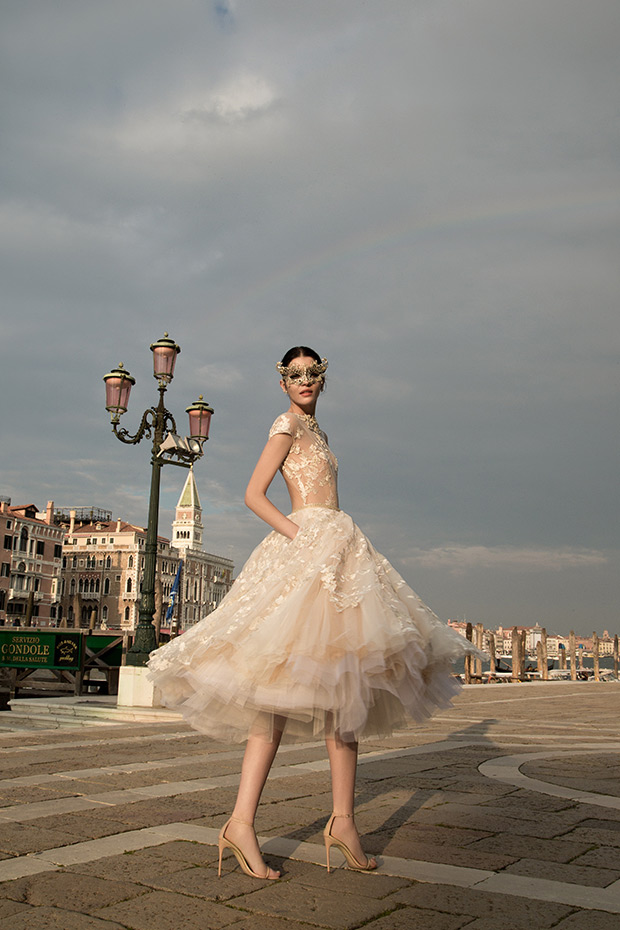 Retro-tea-length-wedding-dress-with-full-skirt-from-the-Inbal-Dror-2015-wedding-dress-collection