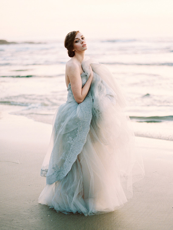 Blue grey wedding dress by Claire la Faye | see more beautiful blue wedding dress on onefabday.com