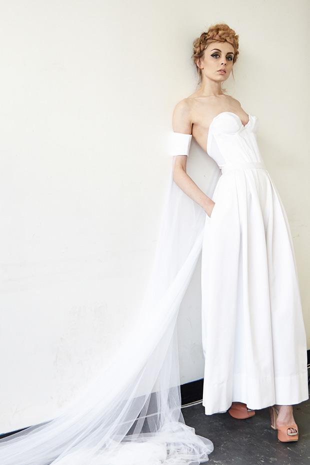 Elsa Issy Dress Velvet Johnstone Wedding Dresses - Gorgeous white dress with delicate sheer cape detail, Eight 2015  | See the full collection at onefabday.com