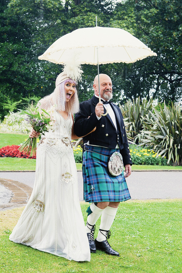 Pretty pastel wedding with a bride rocking a Jenny Packham gown and lilac hair by Kat Timmins | see it all on onefabday.com