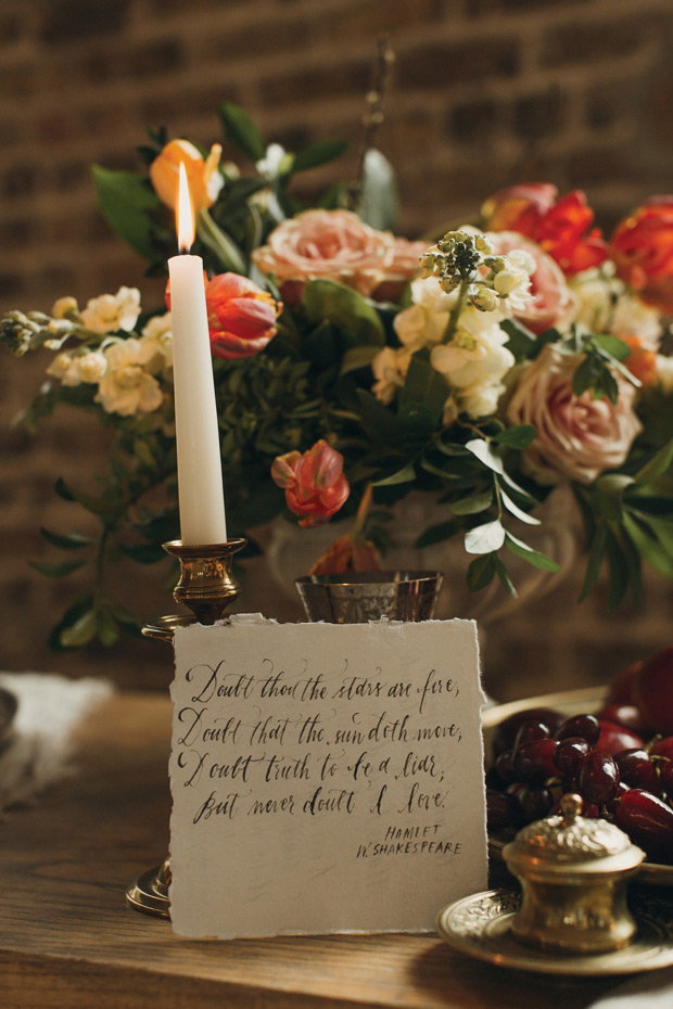 Romantic Shakespeare Wedding Inspiration at Smock Alley by Paula O Hara | onefabday.com