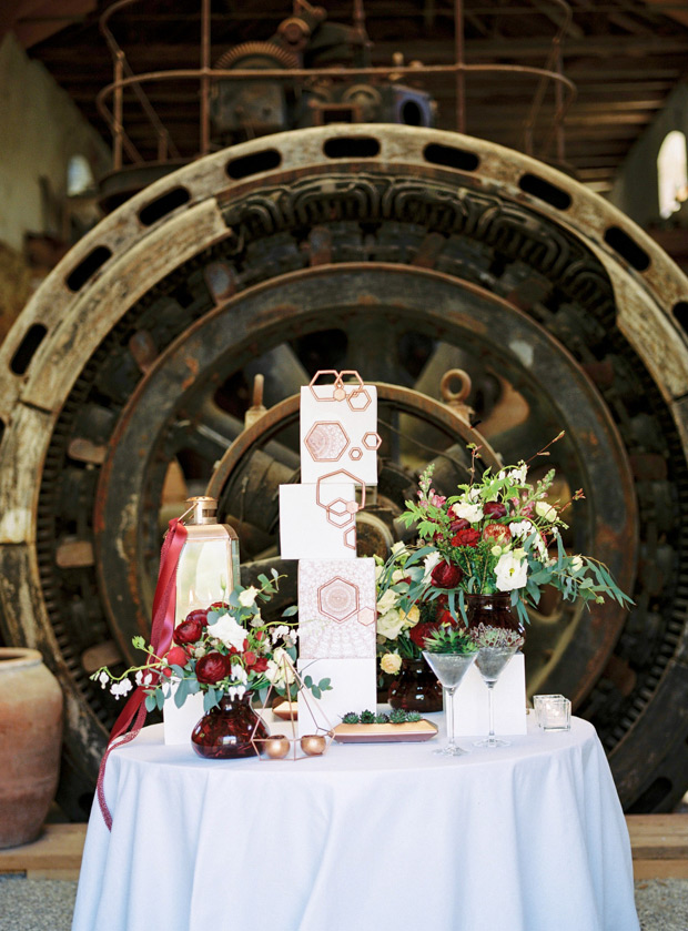 Modern Geometric Marsala Wedding Inspiration by Siegrid Cain | see tis beautiful shoot in full on onefabday.com