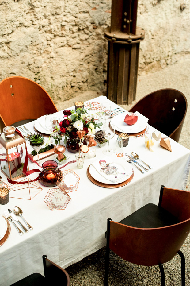 Modern Geometric Marsala Wedding Inspiration by Siegrid Cain | see tis beautiful shoot in full on onefabday.com