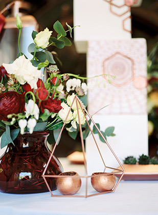 Modern Geometric Marsala Wedding Inspiration by Siegrid Cain | see tis beautiful shoot in full on onefabday.com