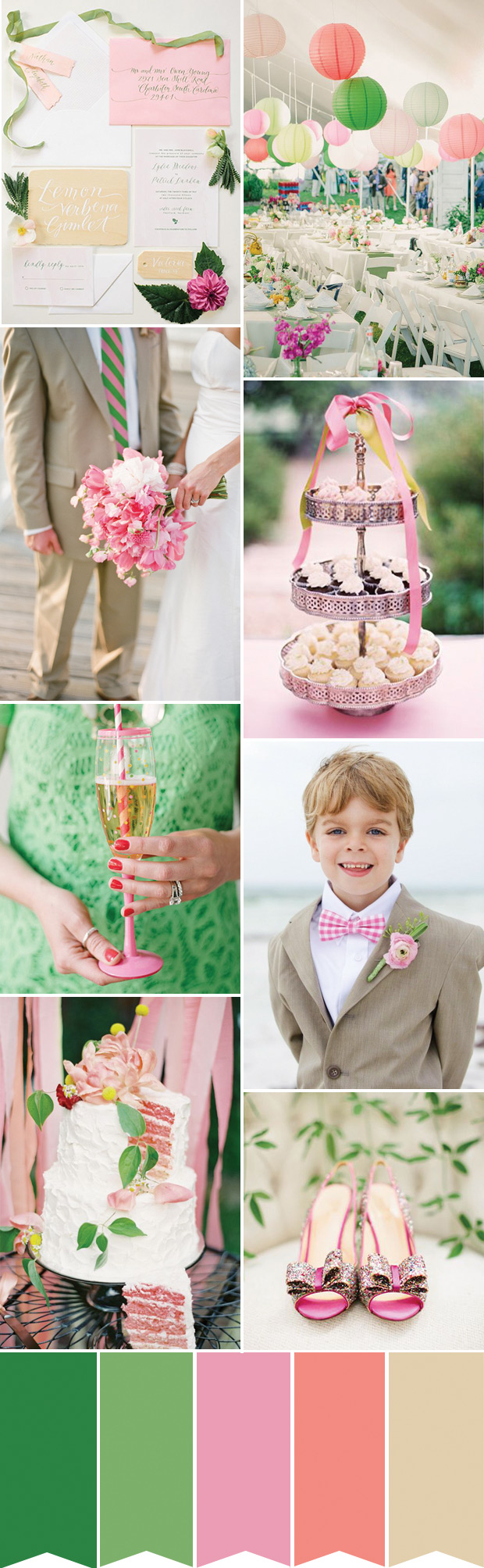 A Pretty Preppy Pink and Green Wedding Colour Palette - see how to create this look on onefabday.com