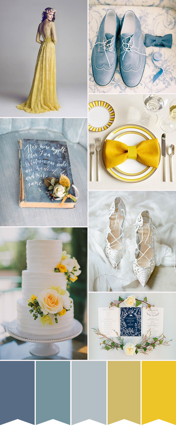 Wedgwood Blue and Yellow Colour Palette | See more wedding inspiration at onefabday.com