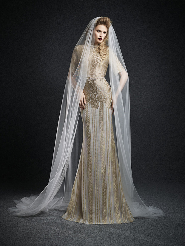 Eleonor wedding dress from Ersa Atelier wedding dresses Fall 2015 - Decadent full length metallic wedding dress -  see the rest of the collection on onefabday.com