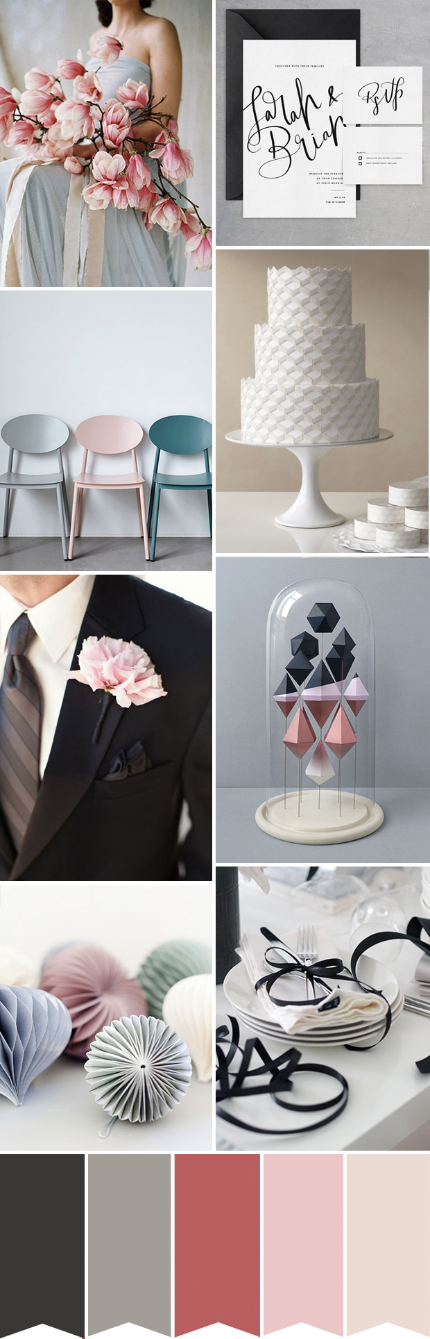 Modern blush and grey wedding inspiration with geometric details | onefabday.com