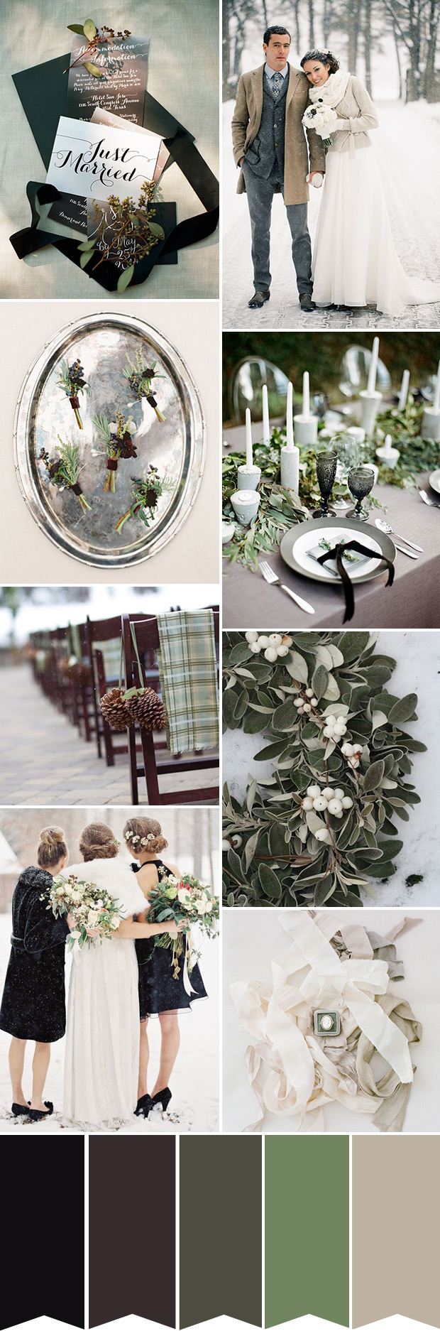 Winter Rustic Glam - A sage green and black wedding colour palette | onefabday.com