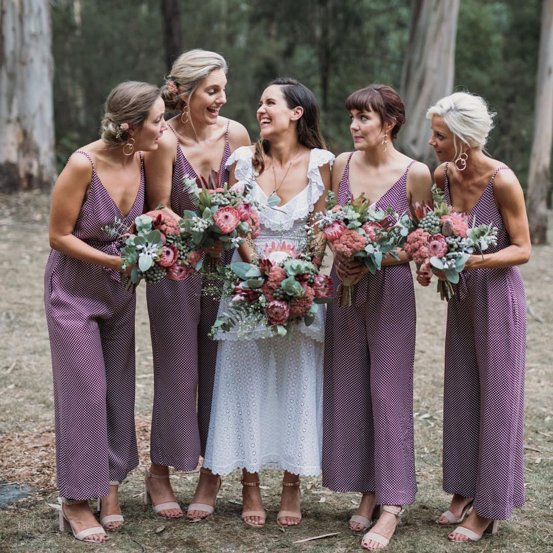 bridesmaid jumpsuit inspiration bridesmaids in jumpsuits, bridesmaid playsuits, unique bridesmaids style ideas 