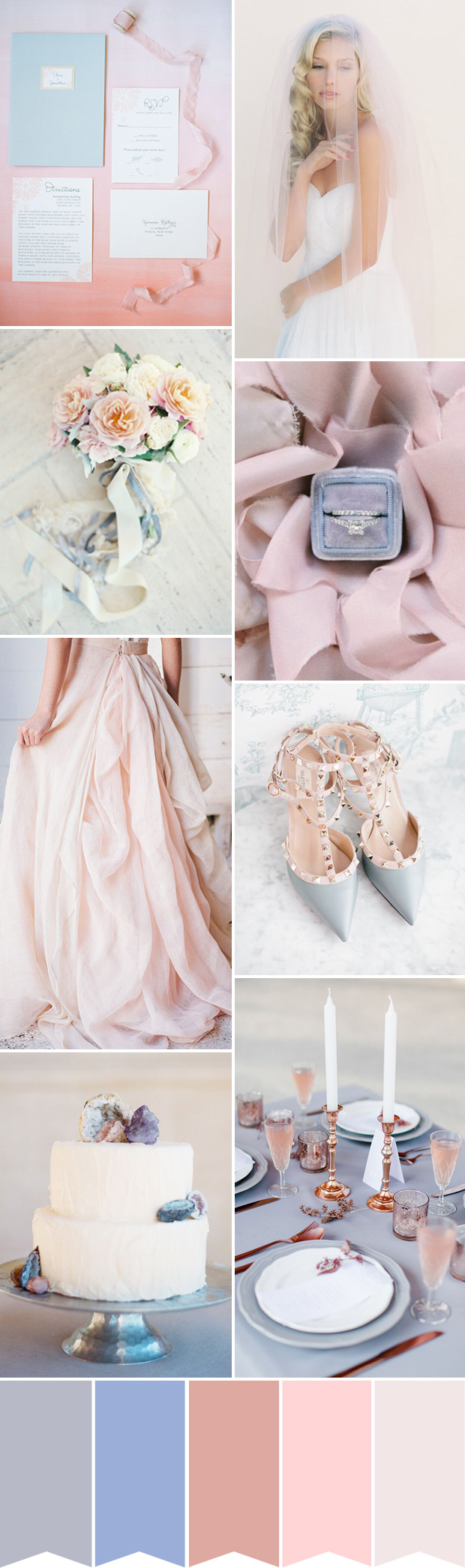 Pantone Color of the Year 2016 - A Rose Quartz and Serenity Wedding Palette | onefabday.com