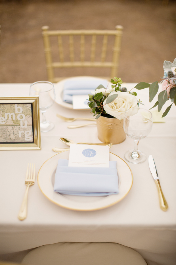 Beautiful outdoor marquee wedding with baby blue details by Andy Seo Studio // onefabday.com 