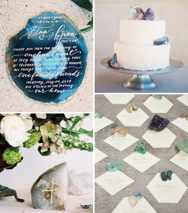 Gems, geodes and rock wedding decor | onefabday.com