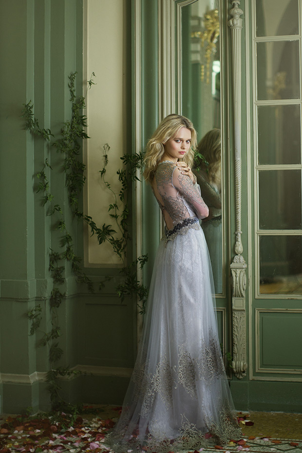 Morgan wedding dress from Claire Pettibone wedding dresses 2016 - Beautiful long sleeve wedding dress with belt detail -  see the rest of the collection on onefabday.com