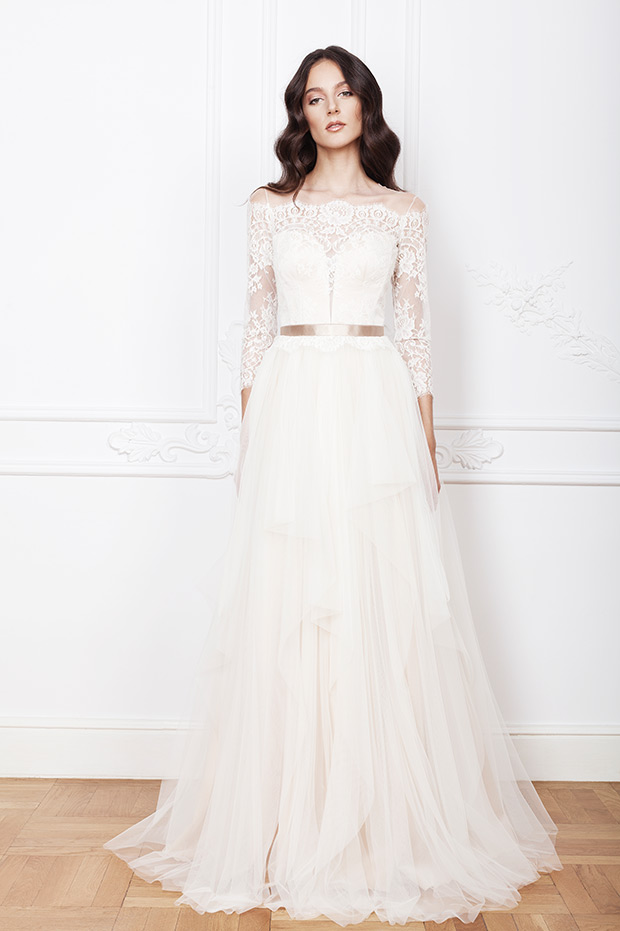 Ramia wedding dress from Divine Atelier wedding dresses 2016 - Lace sleeve wedding dress with satin belt  -  see the rest of the collection on onefabday.com