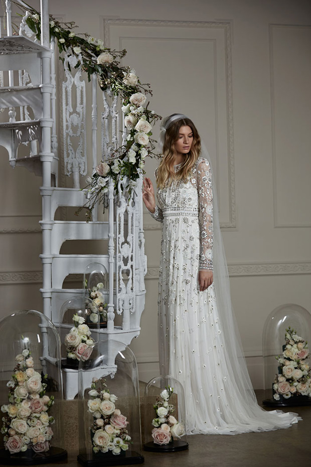 Victorian Button Gown from Needle and Thread wedding dresses 2016 Autumn Winter Bridal Collection - Victorian Button Gown with sheer lace long sleeves with stunning floral embroidery - see the rest of the collection on onefabday.com