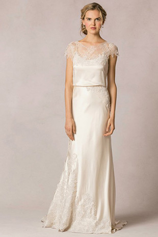 Ingrid  from Jenny Yoo wedding dresses 2016 -Silk Bodice with an illusion neckline in chantilly lace with cap sleeves.Full skirt with a bias cut-  see the rest of the collection on onefabday.com