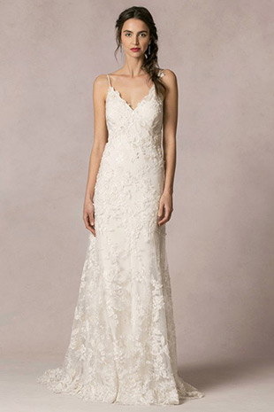 Briana from Jenny Yoo wedding dresses2016 -Spagatti strap,slip gown with re embroidered lace and a deep v-neckline - see the rest of the collection on onefabday.com