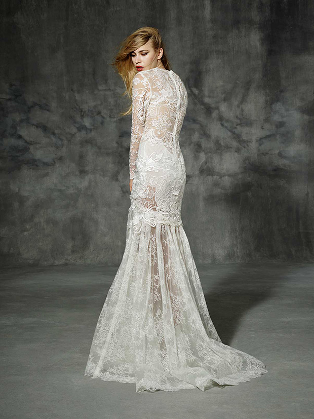 Sicilia from Yolan Cris wedding dresses 2016 -Long sleeve lace wedding dress made of different types of fabrics as guipure, embroidered tulle, macrames, laces, all creatively mixed using traditional hand sewn techniques-  see the rest of the collection on onefabday.com